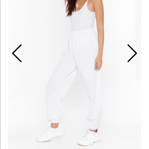 Nasty Gal high waisted white jogger sweatpants - Picture 2 of 5